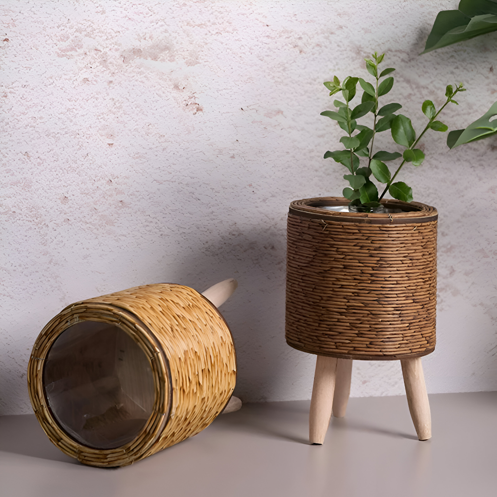 Artificial Basket Planter Rustic Rattan Flower Pot