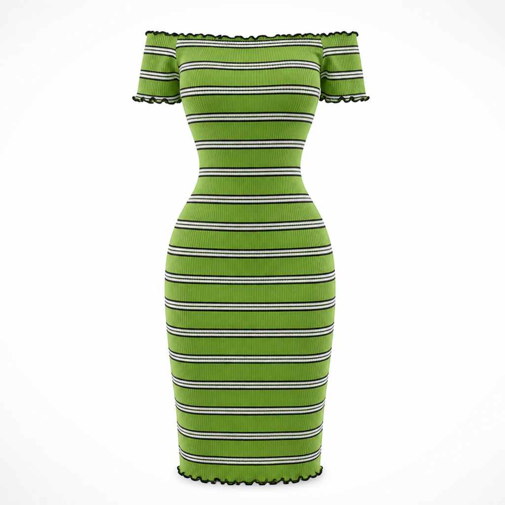 Women's Wrap Sundress | Knitted Fabric | Slash-Neck Striped Bodycon | Short Sleeve