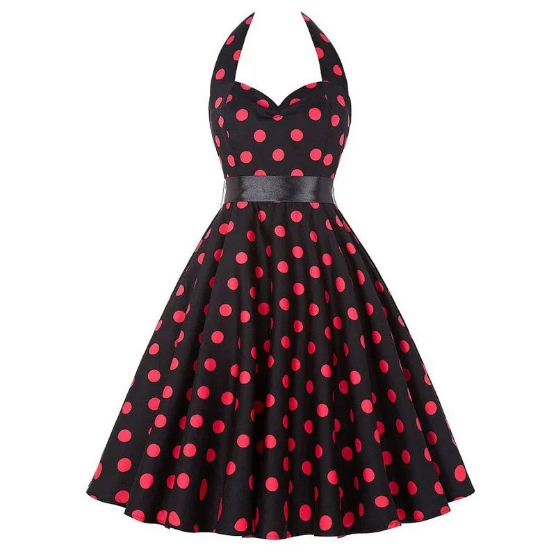 Elegant Women Polka Dot Dress Summer Hepburn 1950s 60s Vintage Sexy Halter Rockabilly Retro Party Office Dresses 2026 Robe Pinup