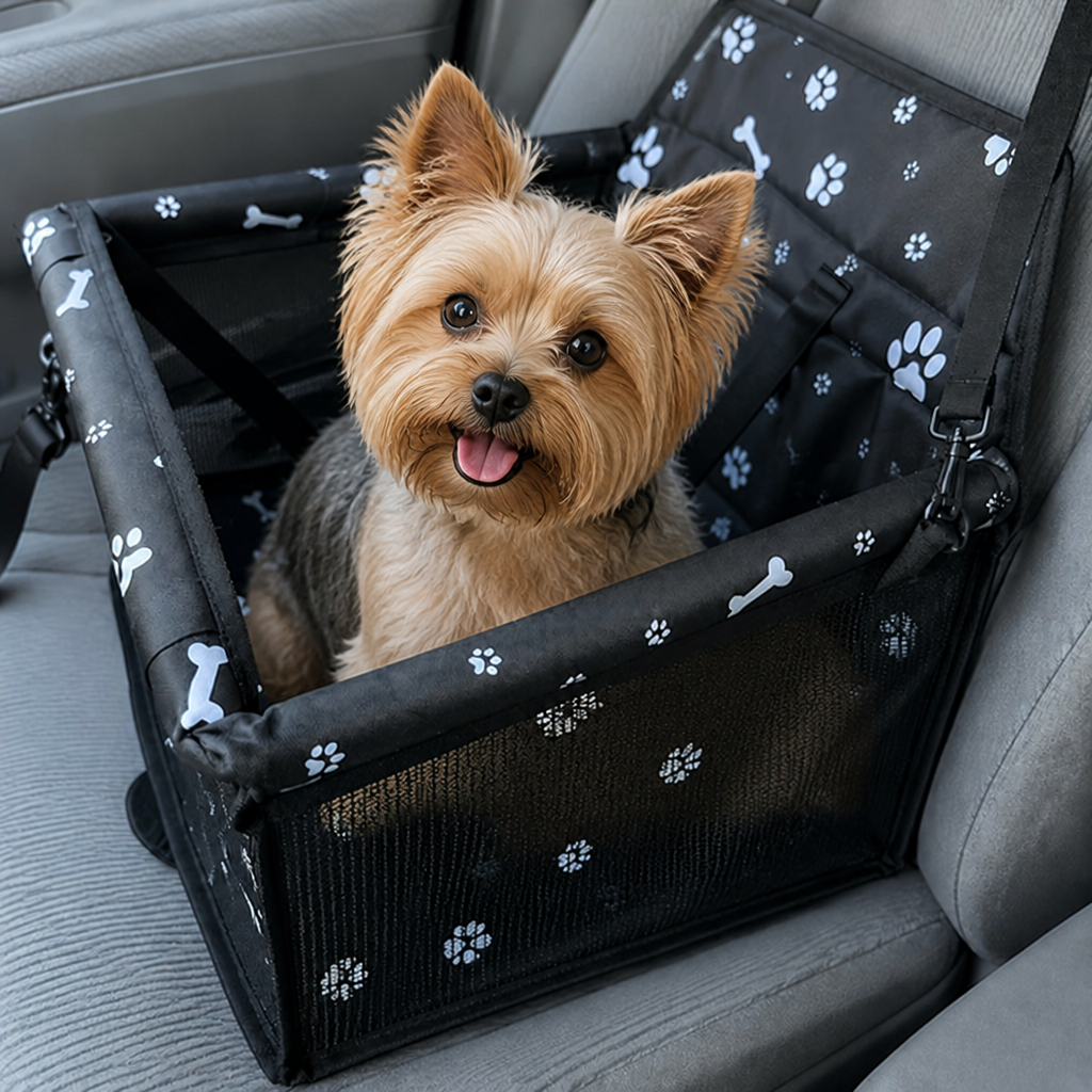 DogBedHouse Elevated Washable Car Booster Seat (Safety Leash & Adjustable Straps)