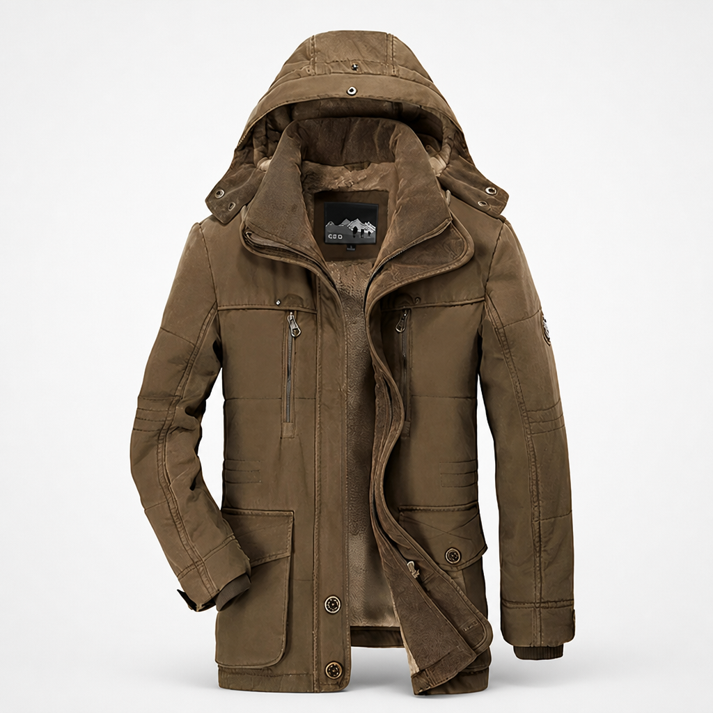 Men's Polyester Waterproof Insulated Hooded Parka | Regular Fit | High Collar, Hood, Multiple Pockets, Adjustable Waist | Workwear