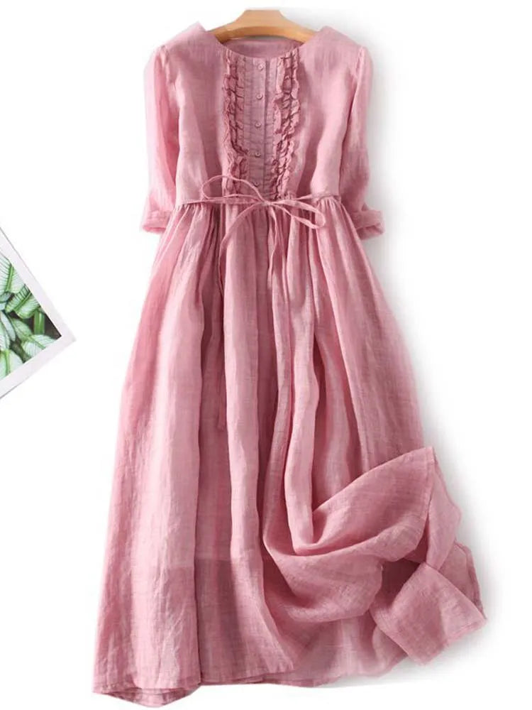 Avencea | Elegant Long Linen Dress