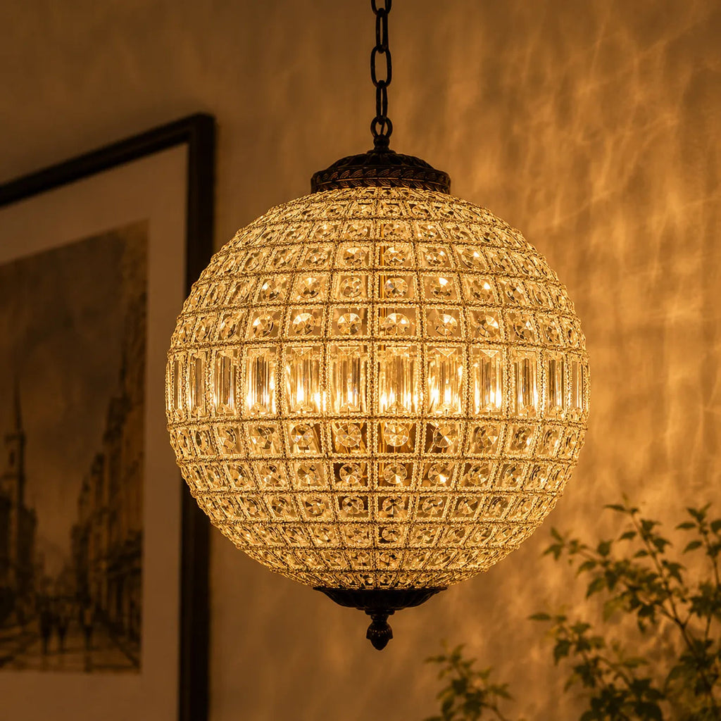 Vera Vintage Antiqued Globe Crystal Chandelier Light