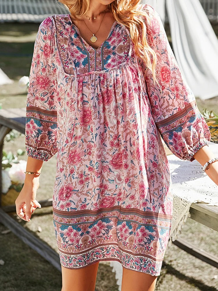 Avencea - Women's Summer Bohemian Floral Mini Dress in Modern Style
