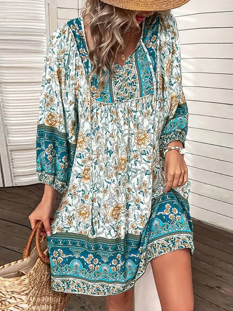 Avencea - Women's Summer Bohemian Floral Mini Dress in Modern Style