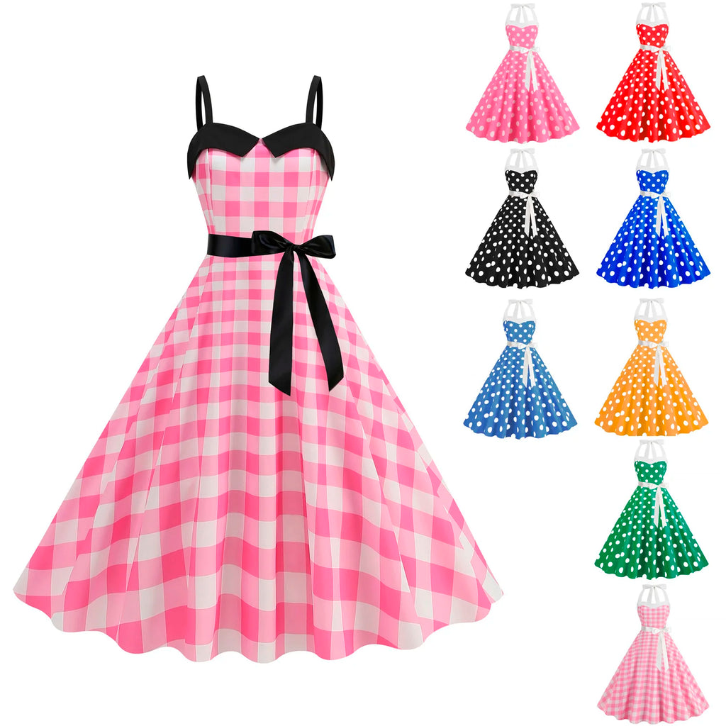 Elegant Women Polka Dot Dress Summer Hepburn 1950s 60s Vintage Sexy Halter Rockabilly Retro Party Office Dresses 2026 Robe Pinup