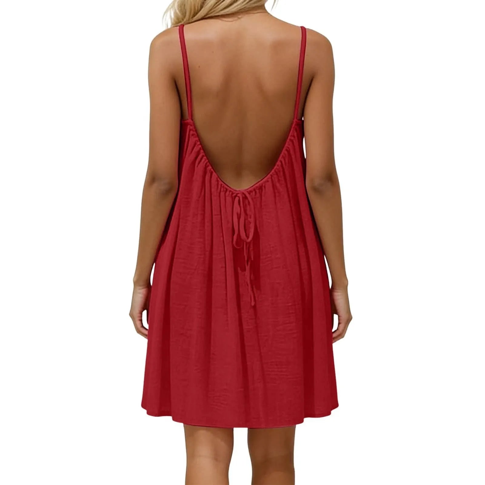 Dress, European & American Vacation Relaxed Style, Backless Elegant Vibe, 2026 Summer New Solid Color Spaghetti Strap Flowy A-Li