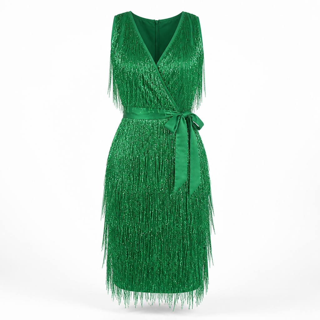 Women's V-Neck Wrap Dress | Regular Fit | Self-Tie Waist, Midi Length | Summer Dress | Wedding Guest Outfit | Evening Wear