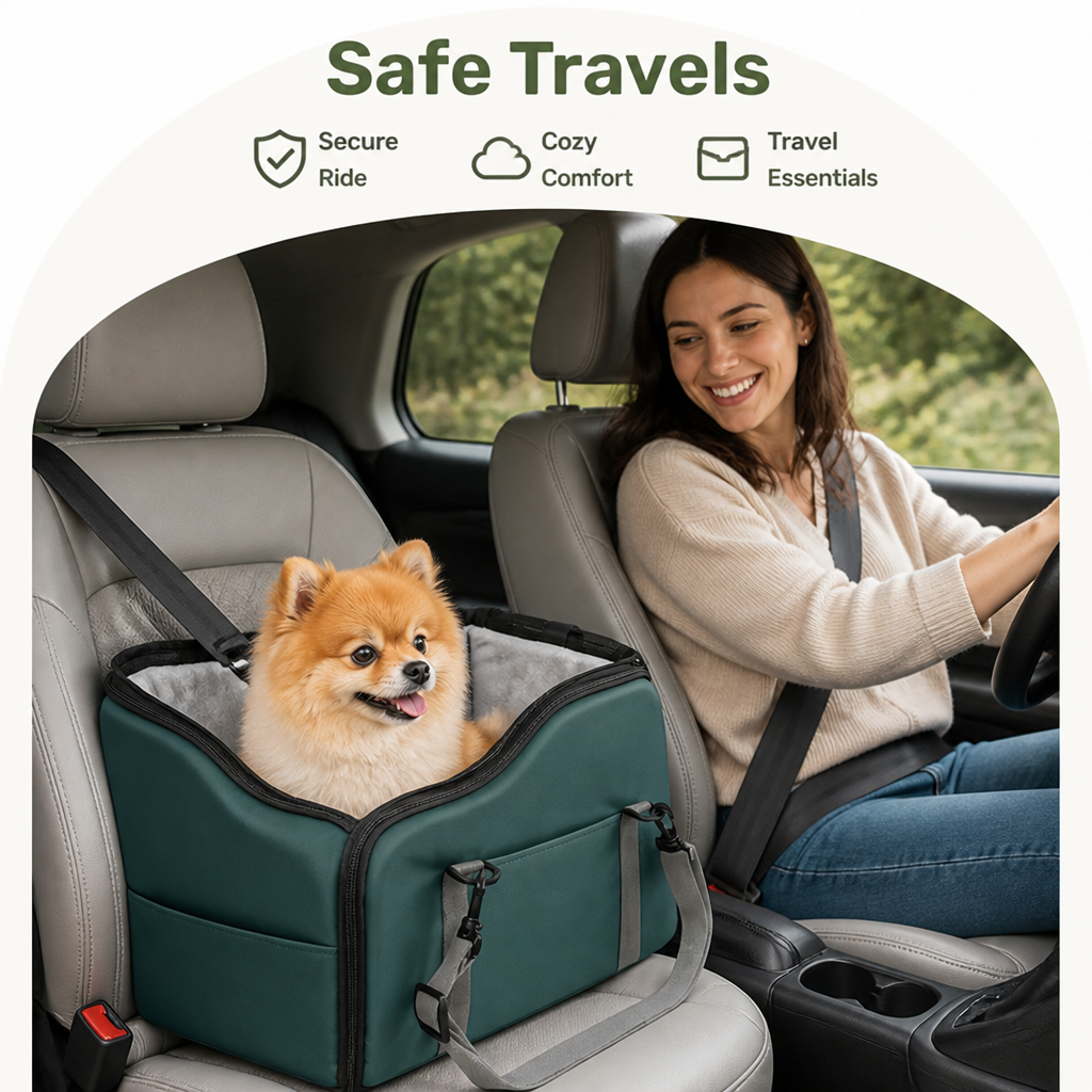 DogBedHouse Safety Leash & Adjustable Dog Car Seat (Up to 12 lb)