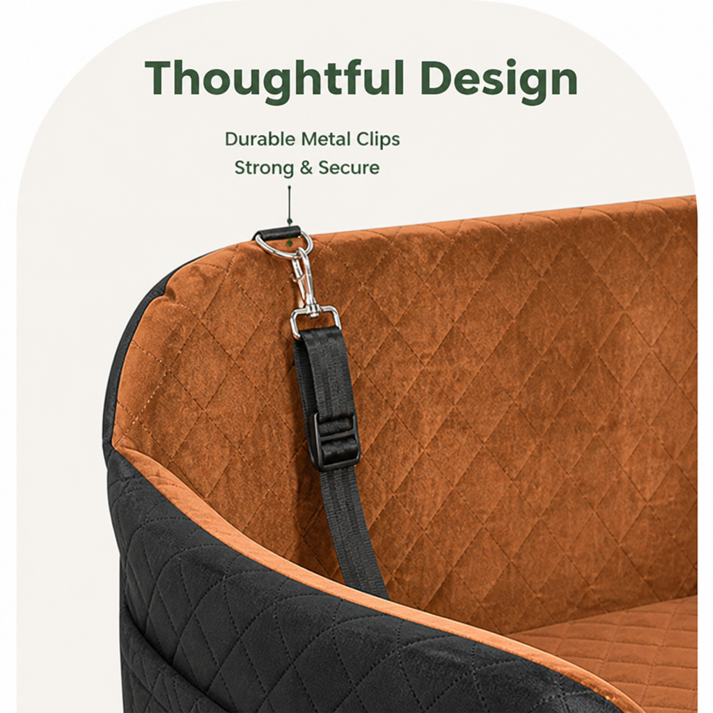 DogBedHouse Seat-Belt Pass-Through & Washable Cotton Dog Car Seat