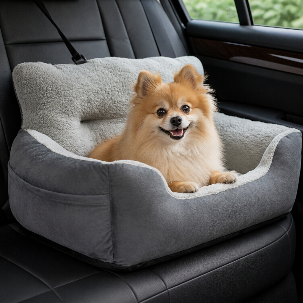 DogBedHouse Adjustable Straps & Clip-On Leash Booster Car Seat